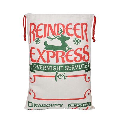 China Christmas 2021 Customized Sublimation Christmas Decor Xmas 2021 Customized Sublimation Christmas Drawstring Burlap Polyester Cartoon Gift Bags for sale