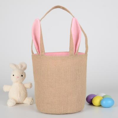 China Diy Opens Custom HTV Heat Transfer Vinyl Sublimation Customize Easter Basket Blank Bucket Bunny Bags Decoration Canvas Crafts for sale