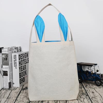 China Diy Opens Custom HTV Heat Transfer Vinyl Sublimation Customize Easter Basket Blank Bucket Cotton Rabbit Bags Decoration Canvas Crafts for sale