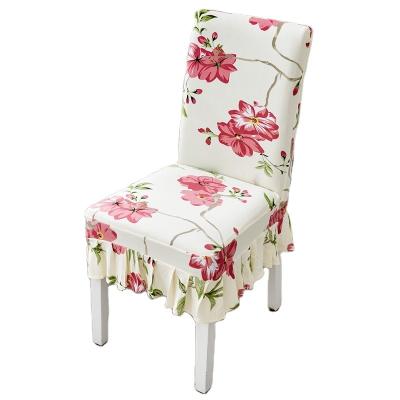 China Simple Design Nordic Durable Soft Breathable Soft Polyester Elastic Flower Printed Skirt Ruffled Banquet Party Wedding Chairs Covers for sale