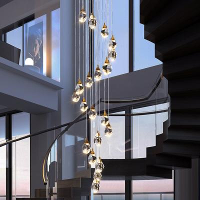 China Contemporary Decoration dining room light luxury crystal duplex stair light bedside small decoration pendant lamp modern for sale