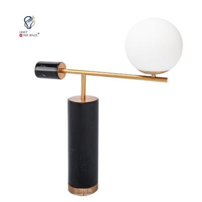 China Nordic European Black Copper Led White Design Hotel Dresser Ball Around Modern Marble Glass Table Lamp for sale