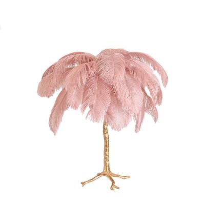 China Basic modern copper export bedroom living room elegant natural feather table lamp for sale