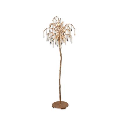 China Modern Decorative Colorful Copper Base Floor Standing Crystal Pendant Lamp for sale