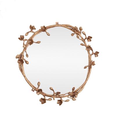 China Decorative Flower Round Metal Gold Decorative Mirror For Living Room for sale