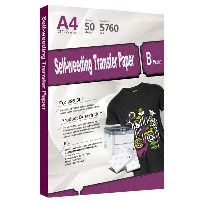 China Apparel A3 A4 Size A+B Laser Darkness No Cut Self Weeding Transfer Paper For Dark Cotton T-shirts Fabric for sale