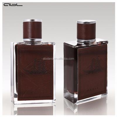 China Personal Care 100ml Perfume Use Leather Cover And Hot Sale Glass Material Perfume Bottle With Leather Cap for sale