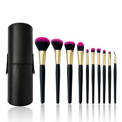 China Angular Blush Large Size 3pcs Simple Black Basic Vegan Cosmetic Makeup Brush Set for sale