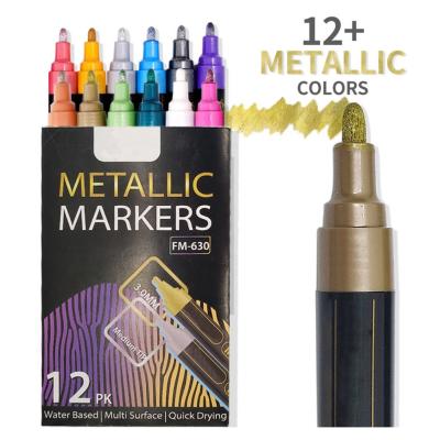 China Permanent Art Draing Painting Sharpi Metallic Markers 12 Count Fine Point Matched Wine Glass Metallic Markers Set Quick-drying Erasable Markers for sale