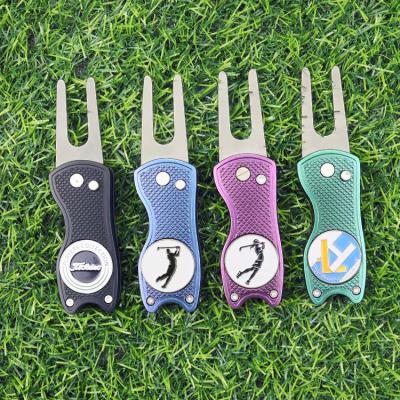 China Cheap stainless steel logo metal switch blade divot repair tool switchblade bulk empty zinc alloy custom foldable zinc alloy golf for sale