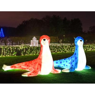 China Realistic Life Size Science Exhibit Light Fiberglass Dolphin Sea Lion Theme Decoration Statues On Sale for sale