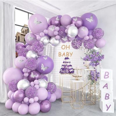 China Wholesale Fashionable Metal Purple Shower Girl Butterfly Sticker Birthday Silver Wedding Garland Balloon Kit for sale