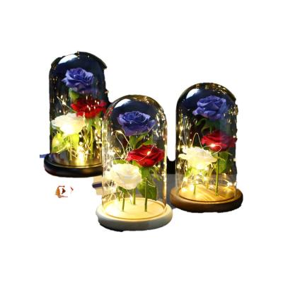 China Environmentally Friendly American Independence Day Room Decoration Enchanted Birthday Red Silk Rose Lamp with LED Fairy String Lights for sale