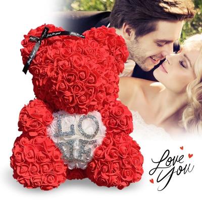 China PE Dropshipping Artificial Christmas Rose Teddy Bear Heart Bear 40cm Decoration Roses Women Valentines Day Wedding Gifts for sale