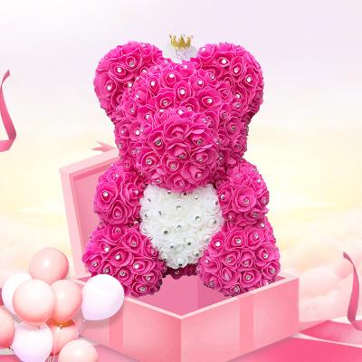 China 2022 Flower Drops Teddy Bears 40cm Diamond Rose Bears For Valentines Day Mother's Day Birthday Gifts Artificial Flower Shipping for sale