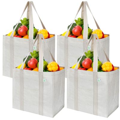 China Eco-Friendly Eusable Grocery Hard Tote Woven Shopping Bag Multipurpose Heavy Collapsible Non Bottom for sale