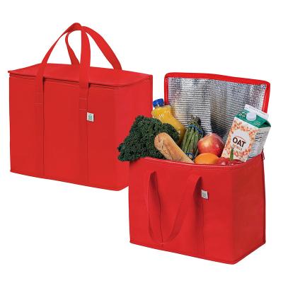 China Eco Friendly Reusable Grocery Zippered PP Top Non Woven Lunch Tote Insulated Cooler Bag for sale