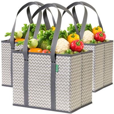 China Eco Friendly Reusable Grocery Cart Folding Non Woven Box Tote Shopping String Bags With Zipper for sale