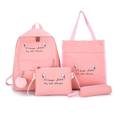 China Summer Lessons Girl Waterproof Nylon School Bag Printed Letter Student Bag Printed 4pcs Backpack for sale