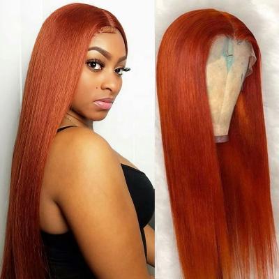 China Ginger Color Orange Straight 13x4 Lace Front Wigs Pre Plucked Indian Straight Remy Hair 13x4 Lace Closure Wig For Black Women for sale