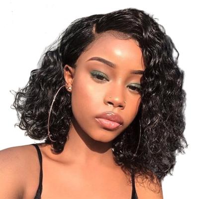 China CUTE Brazilian Water Wave Short Bob13X4 Lace Up Wigs Bob Wigs For Black Women Curly Wave Front Closure Wig Human Hair for sale