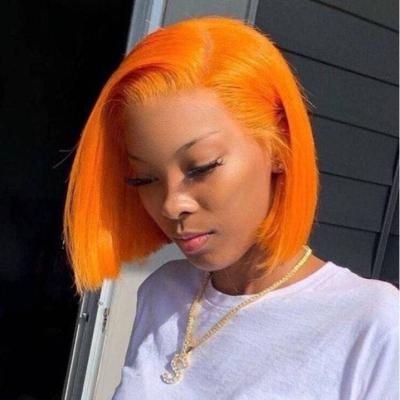 China Remy Lace Front Human Hair Straight Virgin Human Hair Bob Wig Cheap Brazilian Short Bob Lace Wigs Orange Color for sale