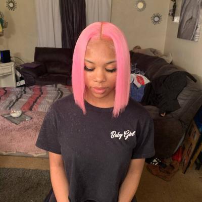 China Remy Lace Front Human Hair Straight Virgin Hair Bob Wig Pink Brazilian Short Bob Lace Wigs for sale