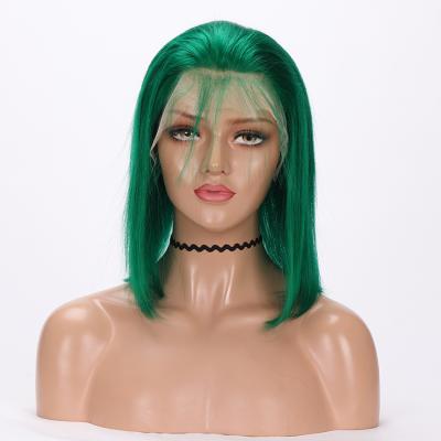 China Short Bob Lace Hair Wigs Bob Color Hair Brazilian Virgin Remy Lace Front Human Straight Bob Wig Grass Green for sale