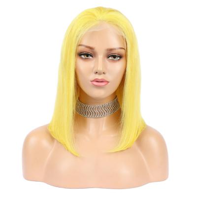 China Short Bob Hair Lace Wigs Bob Color Hair Brazilian Virgin Remy Lace Front Human Straight Short Bob Wig Cheap Yellow for sale