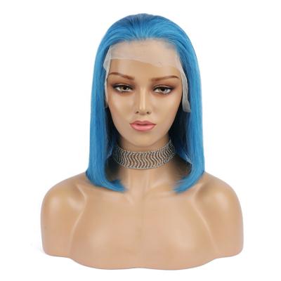 China Remy Lace Front Human Hair Straight Virgin Hair Color Bob Wig Sky Blue Bob Brazilian Short Bob Lace Wigs for sale