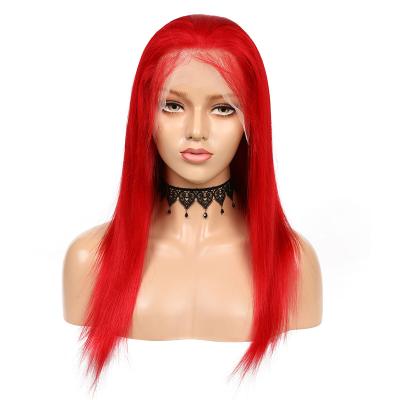 China Long Brazilian Straight Human Hair Red Colored Wig For Women 100% Lace Front Human Hair Wigs For Black Women for sale