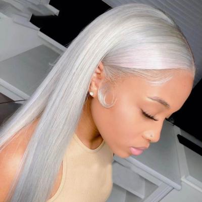 China Long Straight Gray Colored Hair Lace Front Wigs for sale