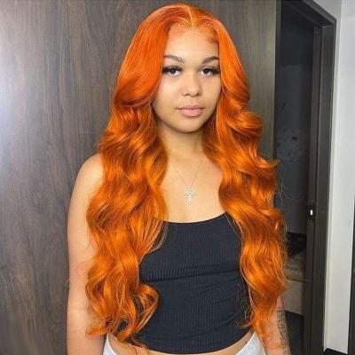 China Body Wave 30 Orange Ginger Wigs Colored Human Hair Wigs 32 Inch Density Ginger Brown Lace Frontal Wig 150% Body Wave For Black Women for sale