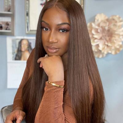 China Raw Lace Front Wig For Black Women Length 32 Brown 30 Long Straight Lace Front Wig Brazilian Raw Cuticle Aligned Hair Lace Closure Wig for sale