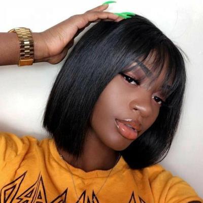 China CUTE Hair Brazilian Straight Human Hair Straight Wigs With Bangs Remy Hair Full Machine Made Human Hair Fringe Bob Wigs For Women for sale