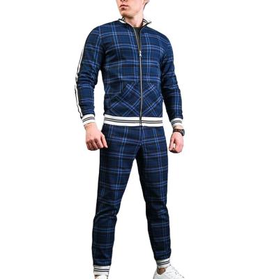 China 2021 New high quality men's breathable casual suit 2 piece striped plaid printed running and fitness sportswear for sale