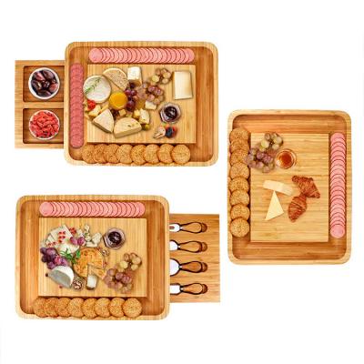 China Sustainable High Quality Bamboo Cheese Cutting Board Set Cheese Board With Drawer for sale