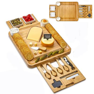 China New Sustainable Bamboo Cheese Wooden Chopper With 4 Pcs Stainless Steel Cheese Tools for sale