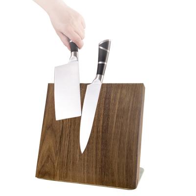 China Viable High Quality Walnut Wood Knife Holder With 5 Pcs Magnetic Knife Block Set for sale