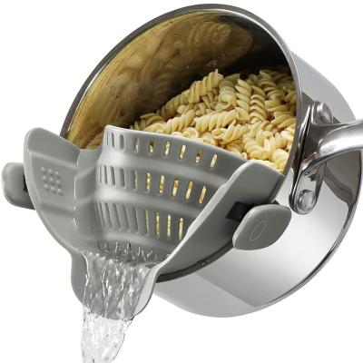 China Viable Heat Resistant Clip Pot Strainer Silicone Colander Kitchen Instruments For Spaghetti Fits Pans Bowls for sale