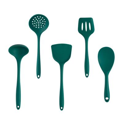 China Sustainable Custom Silicone Kitchen Items 5 Pcs Dark Green Kitchen Tools Silicon Cookware Set for sale