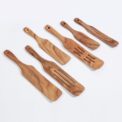 China Nature Viable Hot Selling Amazon Style Wooden European Spatula 5 Pieces Set Wooden Salad Stirrer Spatula Set for sale