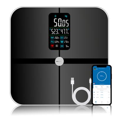 China Large Capacity Welland USB/Battery Large Screen BMI Analyzer 15 Body Index Weighing Smart Digital Body Fat Scale for sale