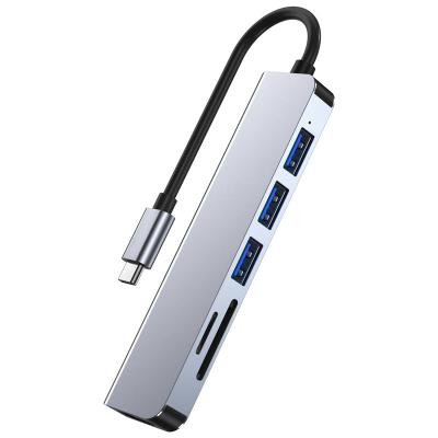 China Laptop PC hub adapter base good TYPE-C+USB3.0*1+2.0*2+SD+TF six-in-one expansion dock for sale