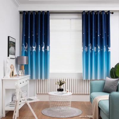 China Modern Simplicity Blackout Bule Printing Living Room Bedroom Decoration Sun Protection Polyester Home Window Curtains for sale