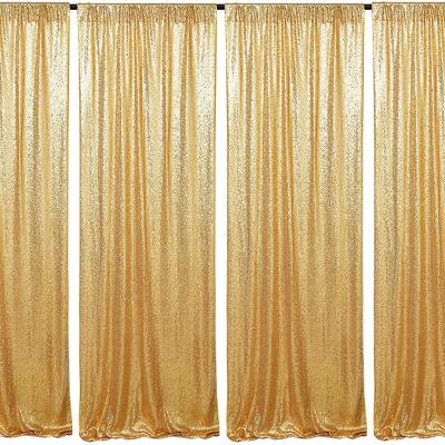 China Blackout Dark Gold Sequin Party Wedding Photo Booth Background Decor Sequin Curtains Drape Panels for sale