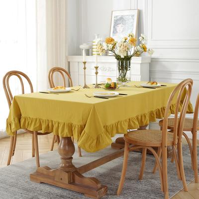 China Simple Oilproof Solid Color Ruffled Household Cotton And Linen Tablecloth Soft Washable for sale