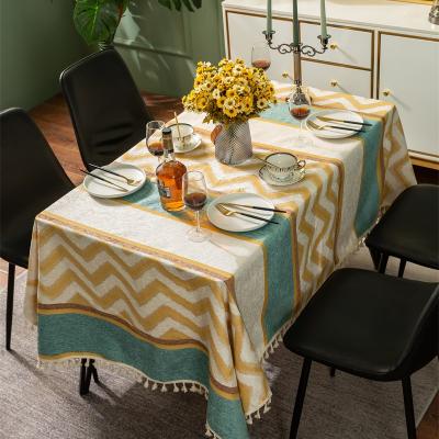 China Oilproof Nordic Minimalist Striped Yellow Geometric Chenille Jacquard Tassel Table Cloth for sale