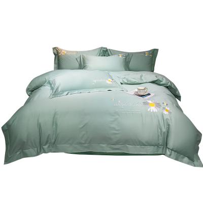 China Amazon Cotton's Best Selling Embroidery Nondisposable Four Piece Single Bedding Set for sale