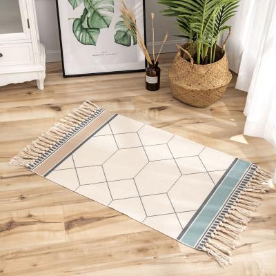 China Retro CLASSIC Hand & Woven Tassel Rug For Home Door Mat Home Decoration Linen Rug Living Room Window Bedside Table Runner 60x90cm for sale